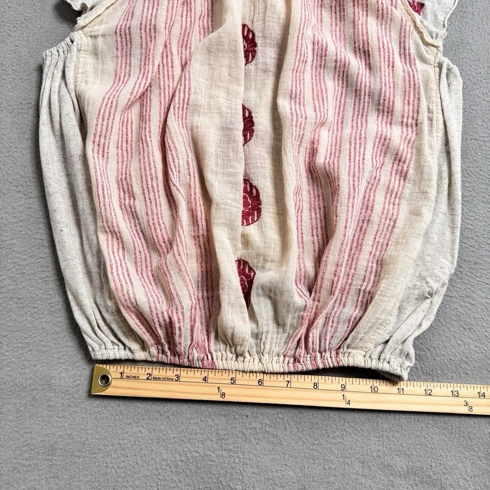 Free People Pukka Tee Womens Small Cream‎ Pink Boho Embroidered Peasant Top